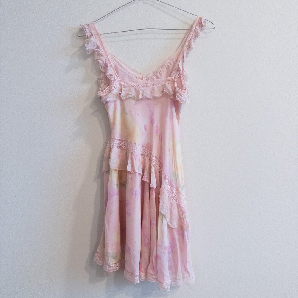LoveShackFancy Serima Mini Dress Pink Combo Ruffled Lace Slip Dress, Size Small - Picture 7 of 8